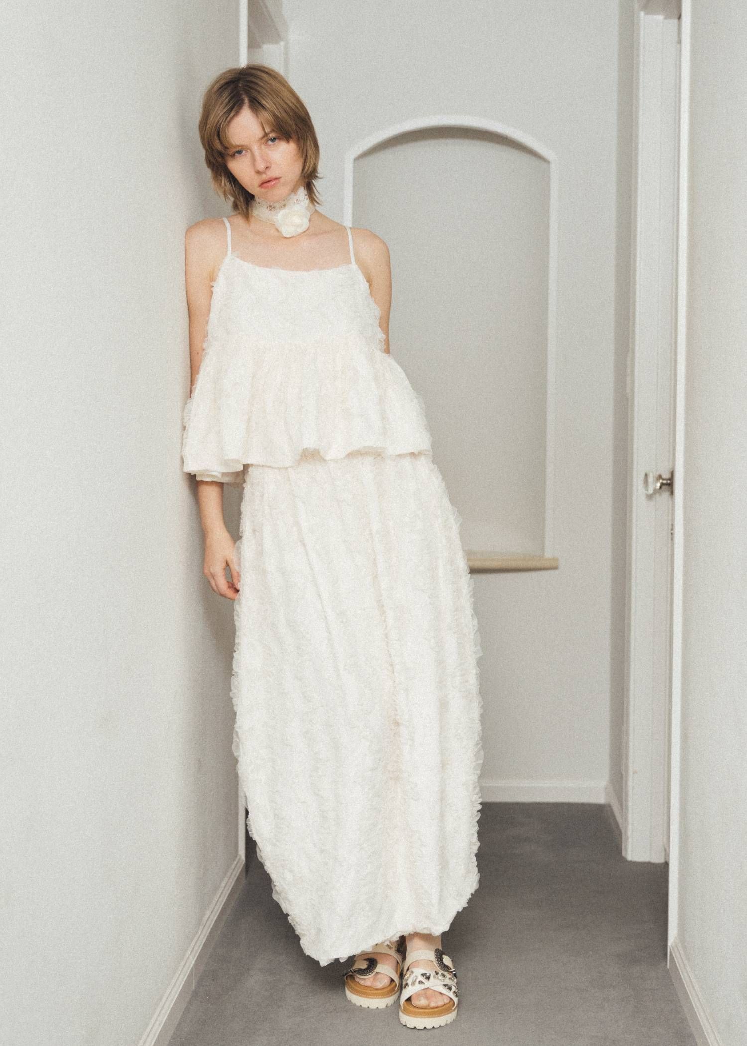 コクーンチュールスカート (シェル) cocoon cut jacquard tulle gather SK (Shell) /  26SS