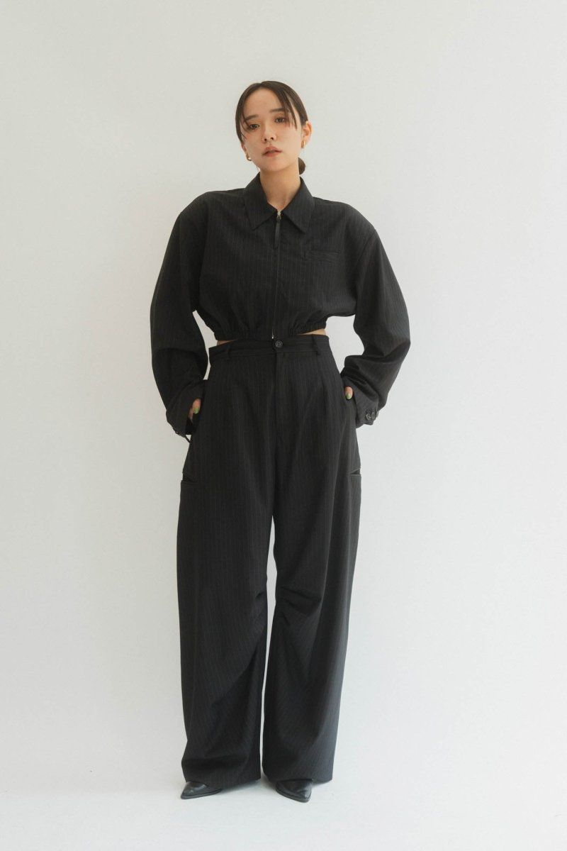 ストライプシャツブルゾン (ブラック) stripe shirt blouson (Black)