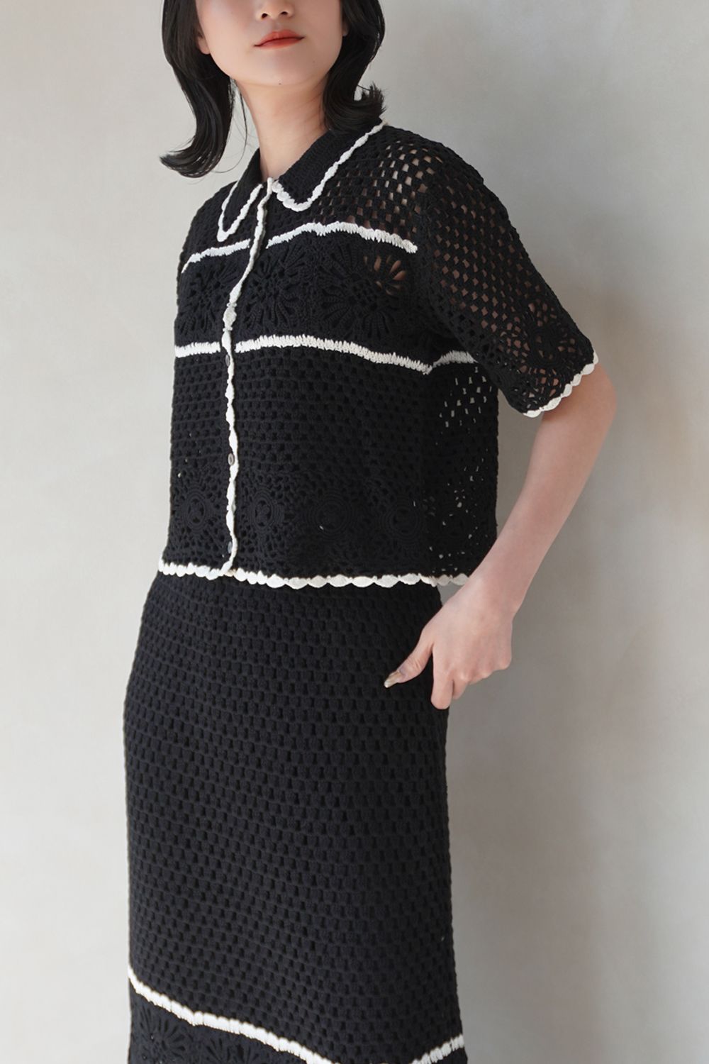 HAND CROCHET KNIT CARDIGAN / ハンドクロシェニットカーディガン (ブラック)