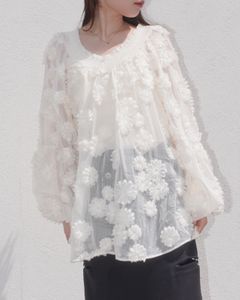 フラワーモチーフシアーブラウス (アイボリー) flower motif sheer BL (Ivory) /  26SS