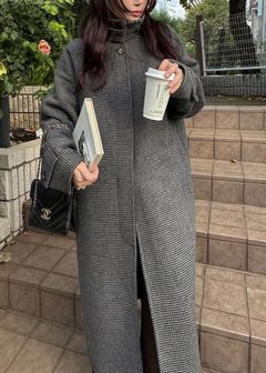 hound tooth soutien collar quilting coat / ハウンドトゥース ステンカラーコート (チャコール) / 25AW /