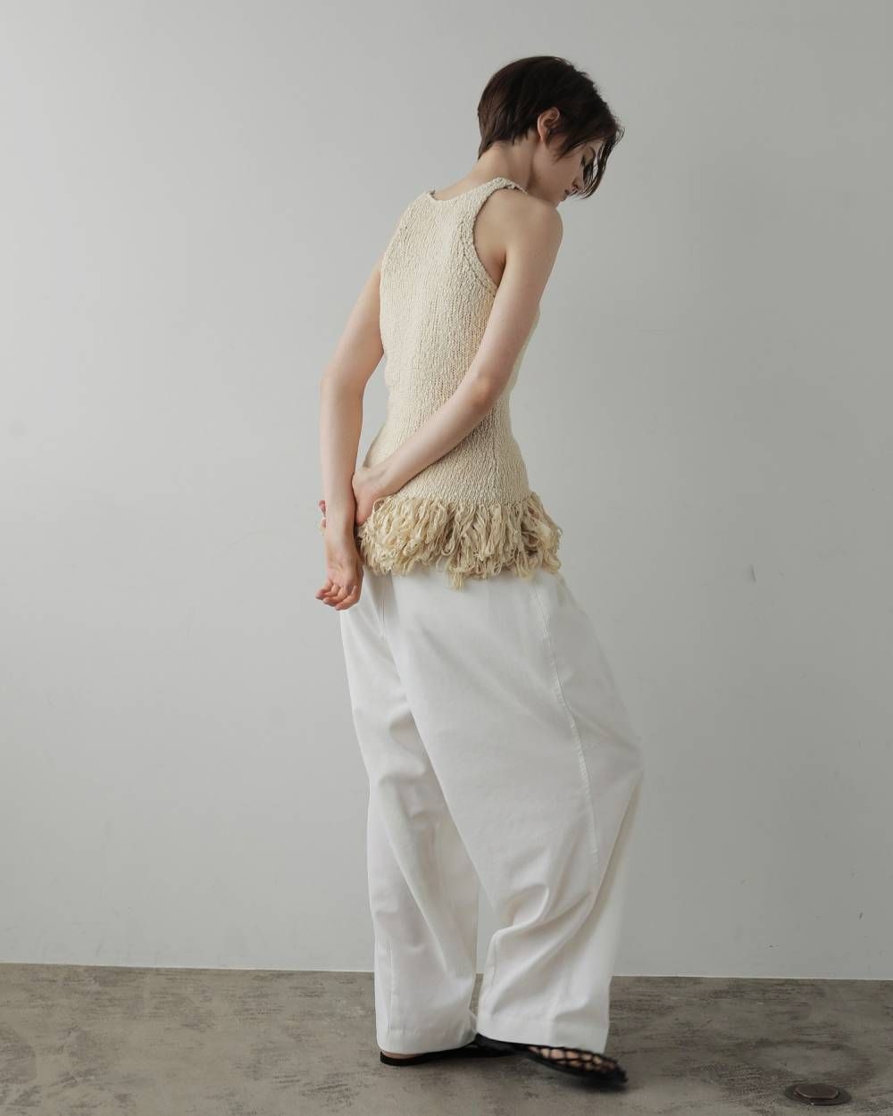 アメスリ フリンジトップス (アイボリー) Americansleeve Fringe Tops (Ivory) / 27SS