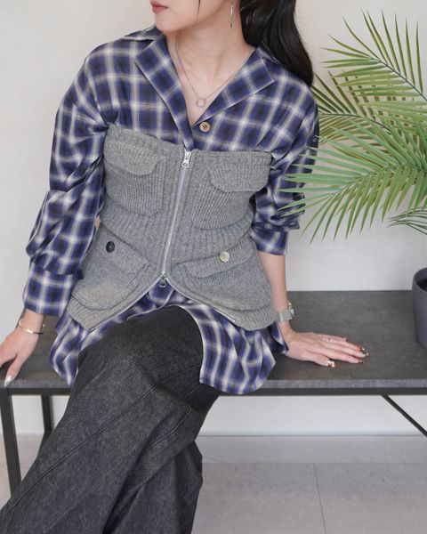 【25AW】MILITALY KNIT BUSTIER / ミリタリー ニットビスチェ (グレー)