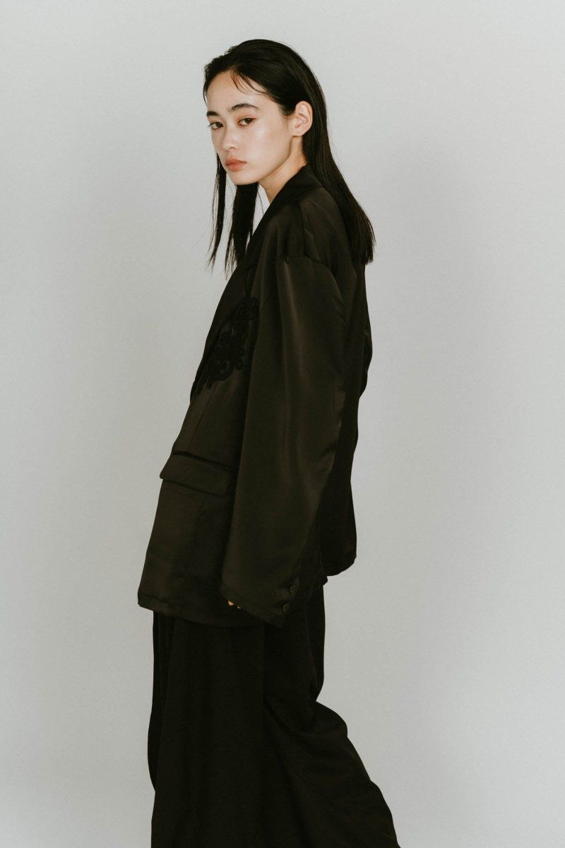 embroidered satin jacket / エンブロイド サテンジャケット (ブラック) / 25SS