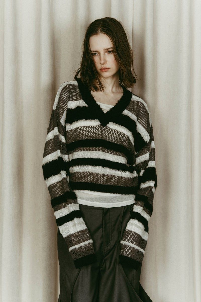 double-faced border knit / ダブルフェイス ボーダーニット (Black) / 26SS