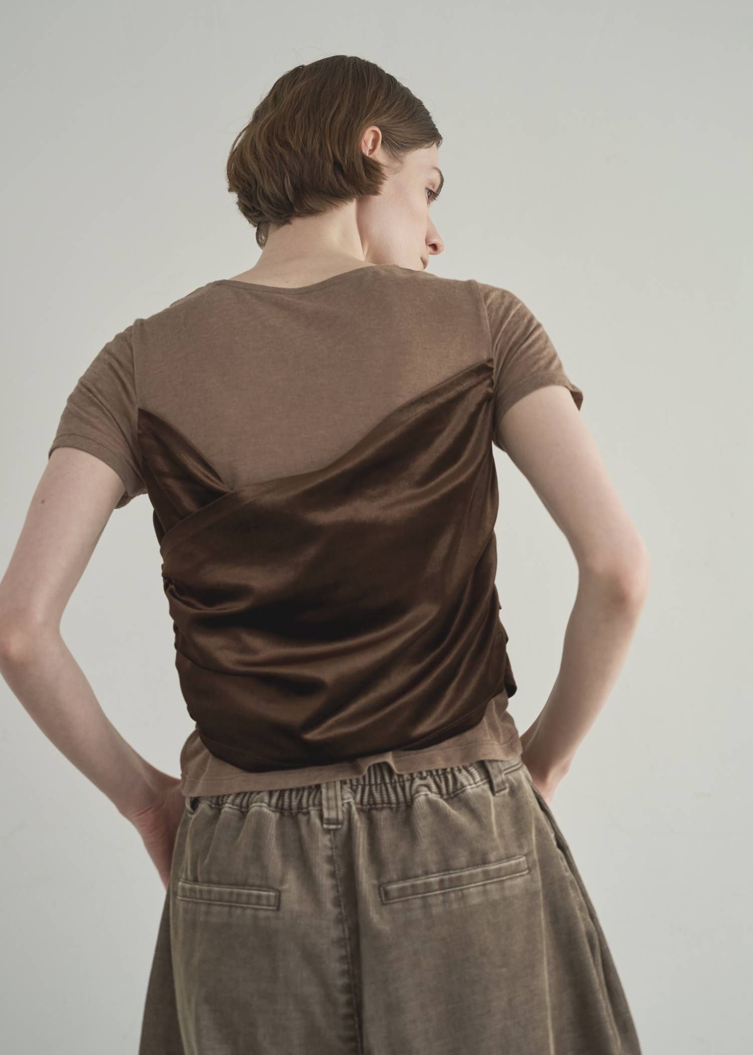 ベロア ドレープ Tシャツ (カフェモカ) cache coeur mix slub velour tops (Caffe mocha) /  26SS