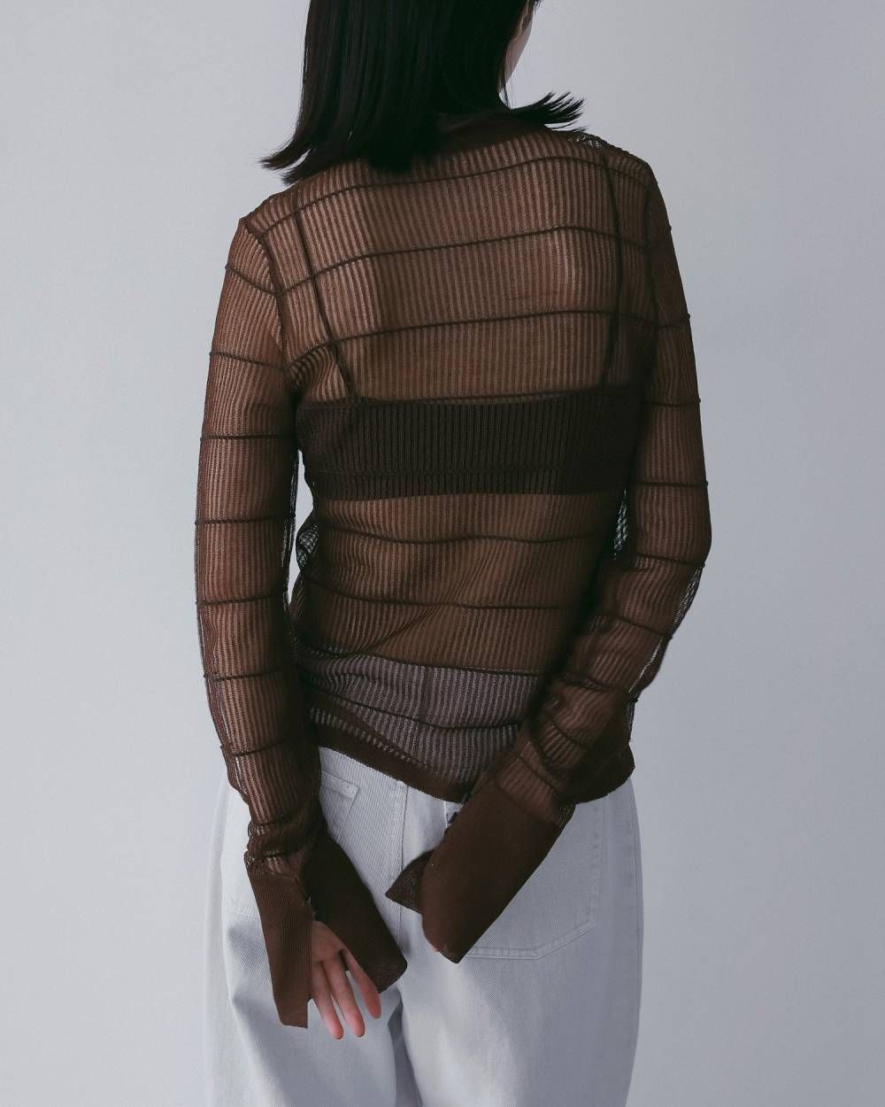 シアーボーダー ニットシャツ (ブラウン) Sheerborder Knit Shirts (Brown) / 26SS