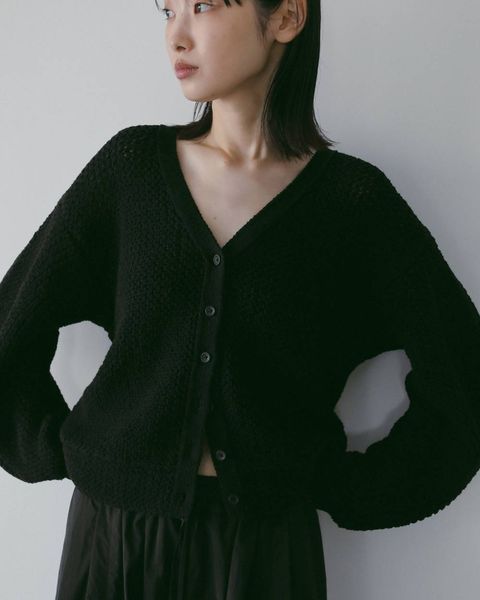 クロシェニットカーディガン (ブラック) Crochet Knit Cardigan (Black) / 26SS