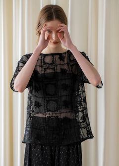 レースビッグTシャツ & リブトップス セット (Black) square lace big tee & rib tops SET (ブラック) /  26SS