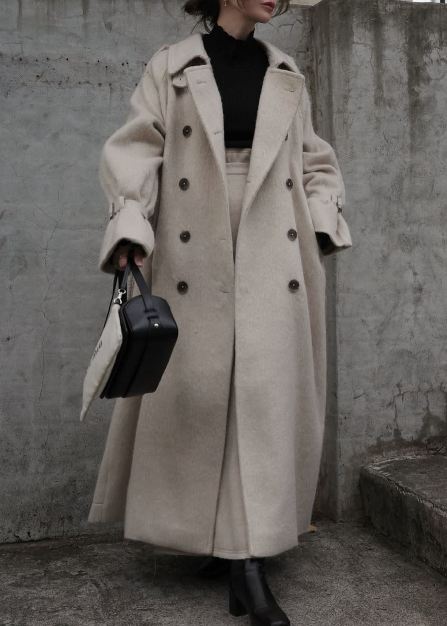 shaggy volume sleeve trench long coat / シャギー トレンチコート (ミルクティー) / 25AW /