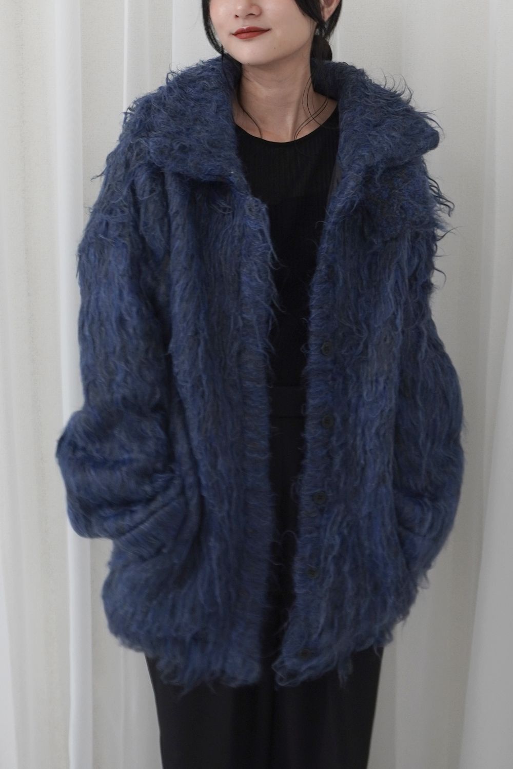 NOUNLESS - 【残り1点】BIG COLLAR KNIT FUR JACKET (NAVY) / ビッグカラーニットファージャケット ネイビー  | Sir online store / サー オンラインストア