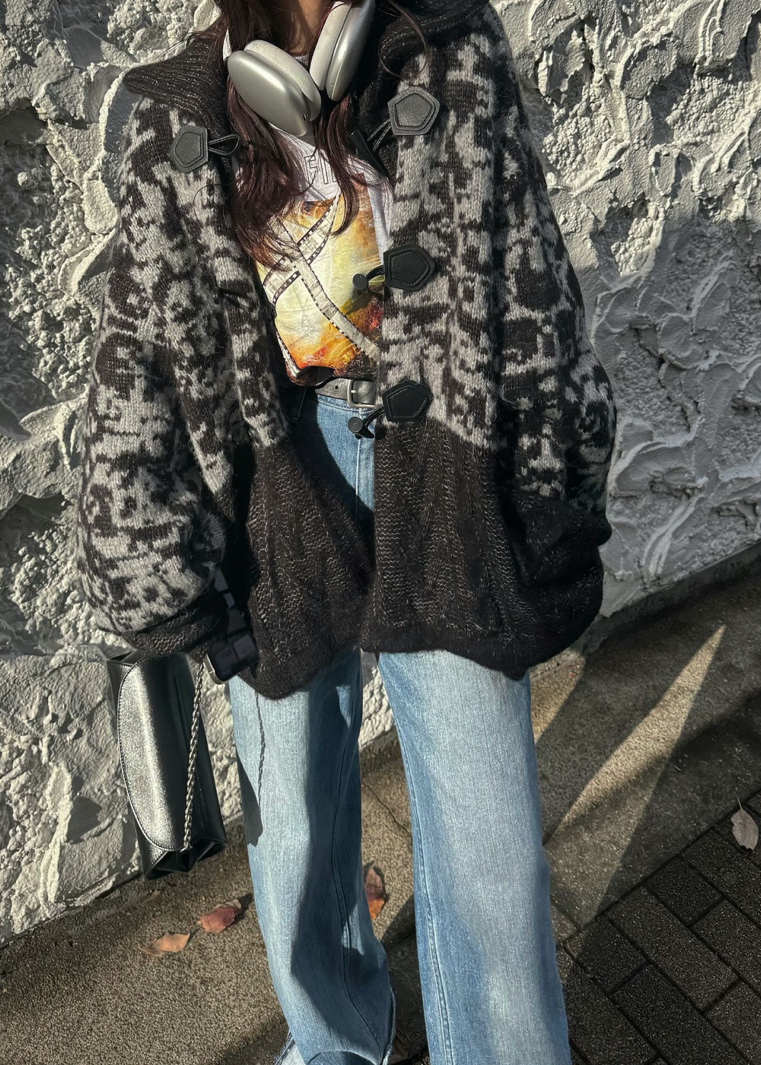 jacquard & cable placement toggle knit / ジャガード ケーブルトグルニット (チャコール) / 25AW /