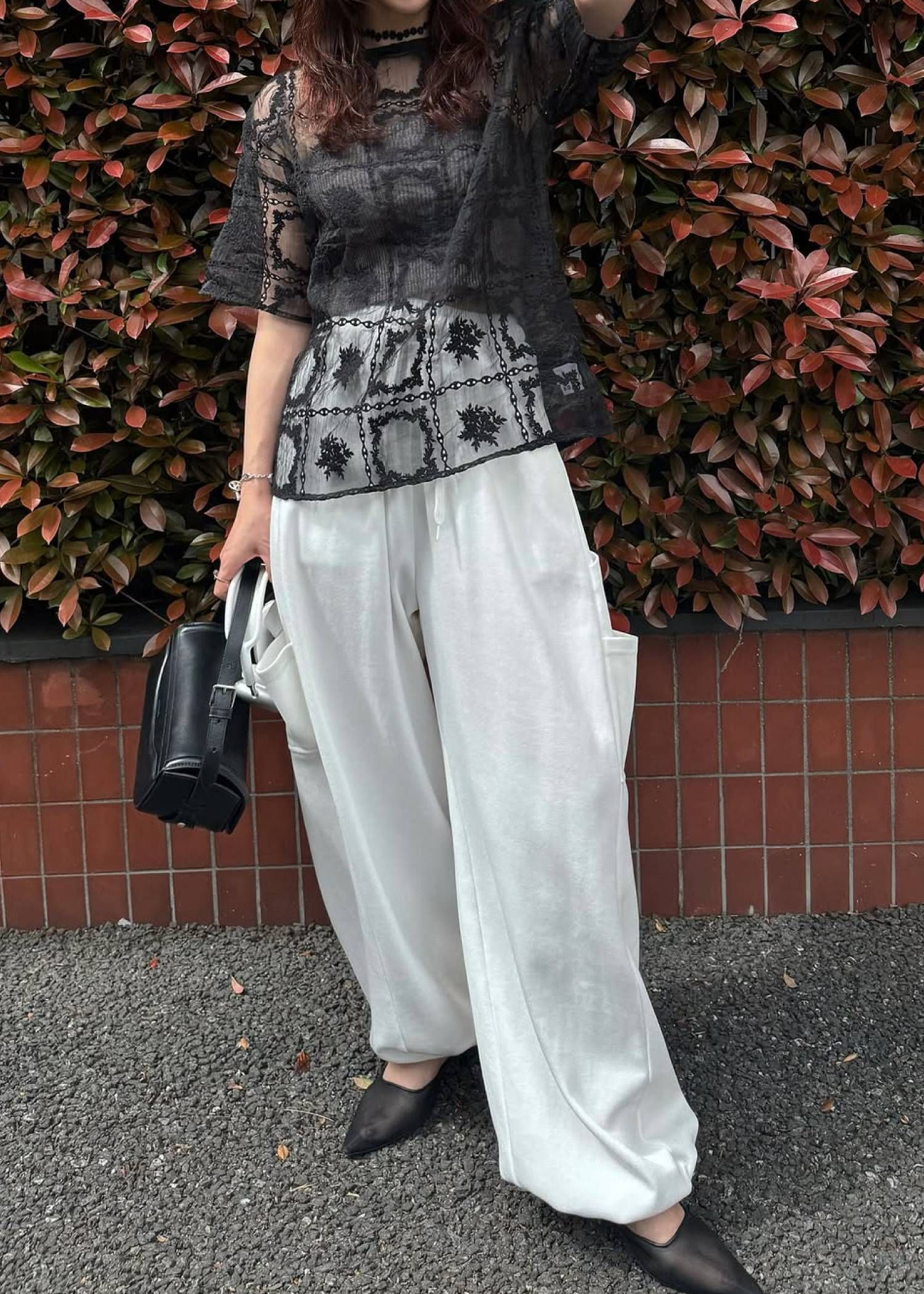 レースビッグTシャツ & リブトップス セット (Black) square lace big tee & rib tops SET (ブラック) /  26SS