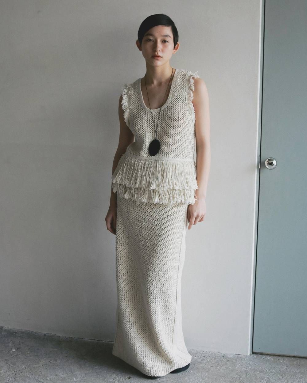 フリンジ ニットタンクトップ (アイボリー) Fringe Knit Tanktop (Ivory) / 26SS