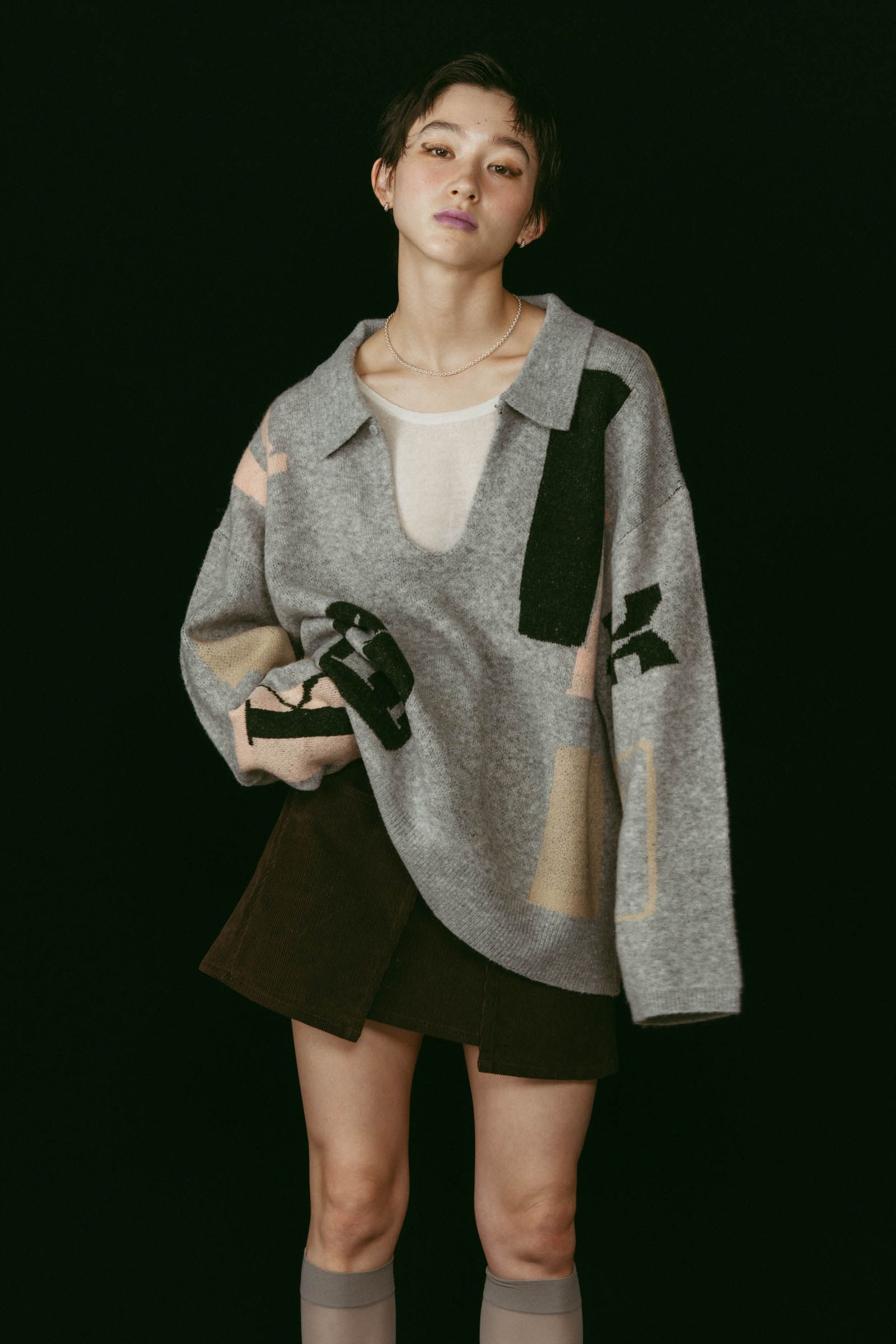 K design knit pullover(unisex) / Kデザイン ニットプルオーバー (グレー) / 25AW