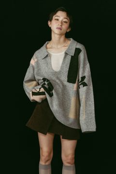 K design knit pullover(unisex) / Kデザイン ニットプルオーバー (グレー) / 25AW