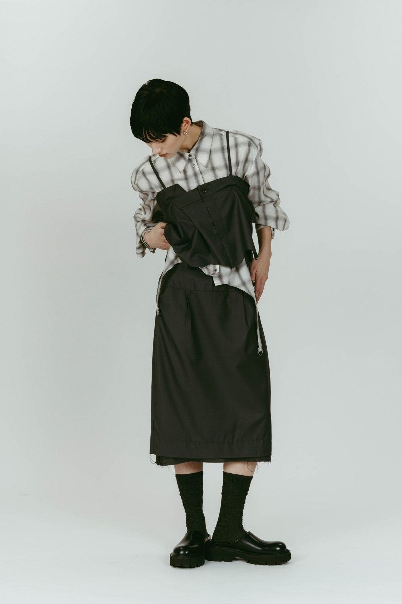 cut layered mid length skirt (Gray) / レイヤード ミディアム丈スカート (グレー) / 26SS