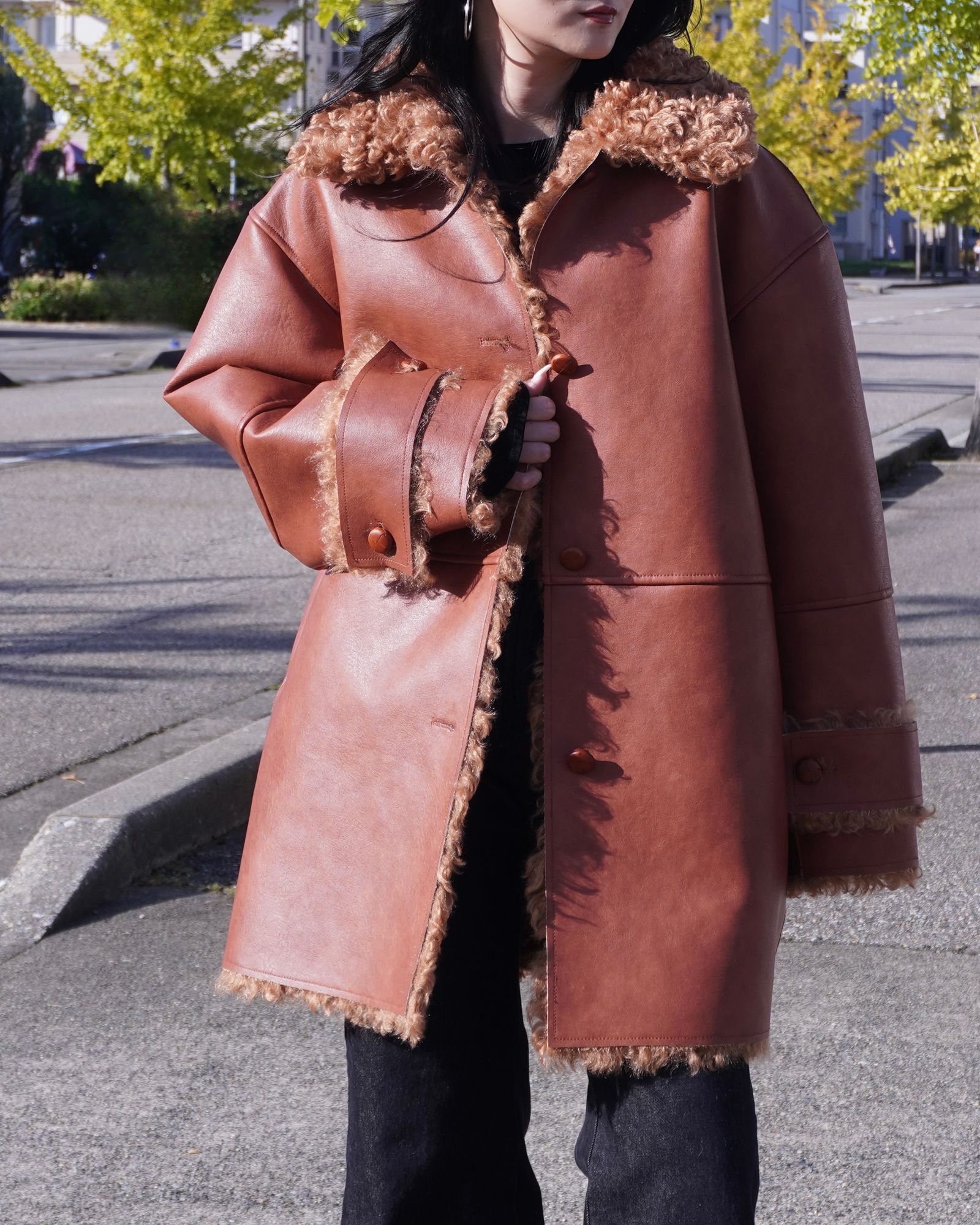 【25AW】Vintage Like Fake Mouton Reversible Coat (テラコッタ) / ヴィンテージライクムートン リバーシブルファーコート / エコファー / フェイクファー