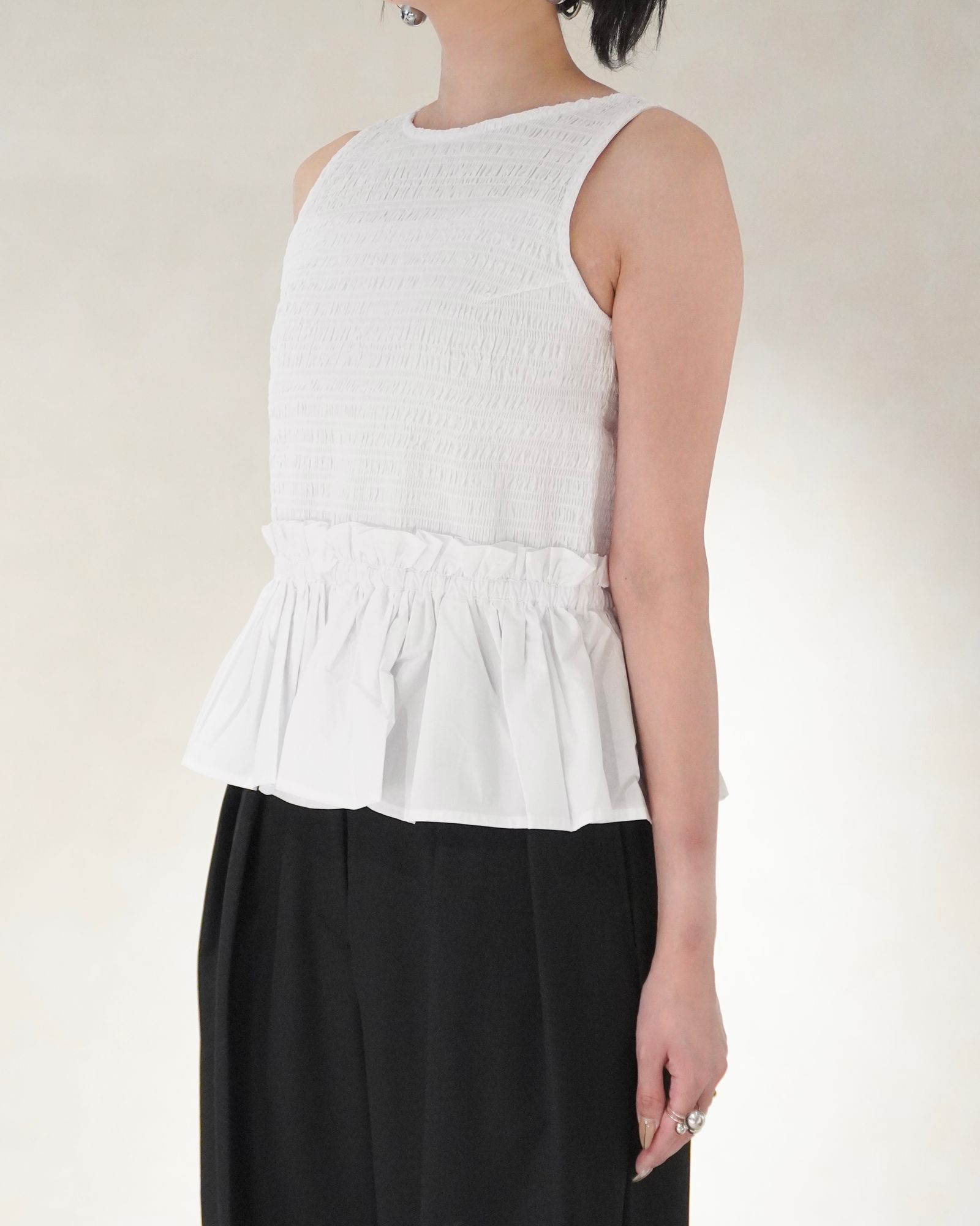 コットンシャーリングトップス (ホワイト)  Shirring Tops (White) /  26SS