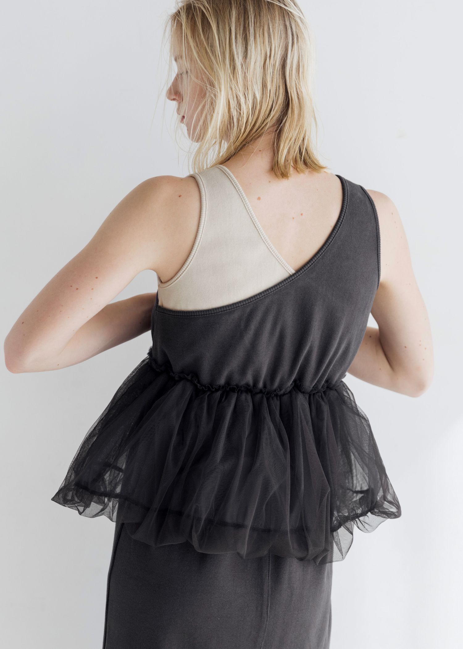 tulle peplum docking rib OP (Shark) / チュールペプラムワンピース (シャーク) / 26SS