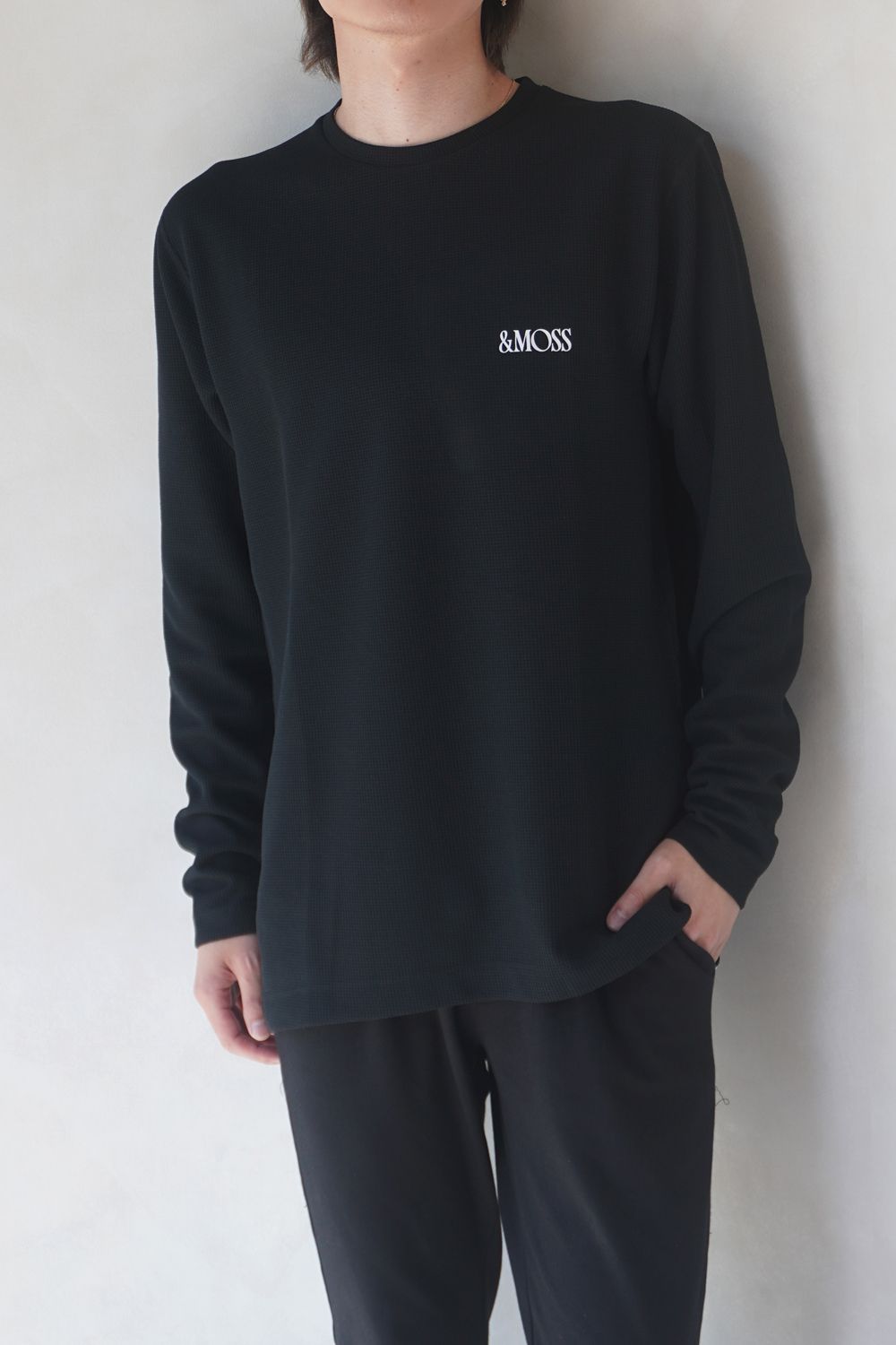 DRY WAFFLE LONG SLEEVE T-SHIRTS / ドライワッフル ロングスリーブTシャツ (ブラック) / ユニセックス