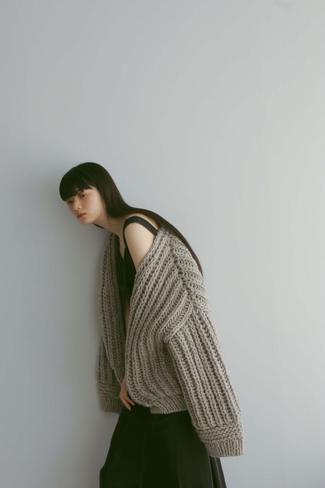 LOW GAUGE HAND KNIT CARDIGAN / ローゲージハンドニットカーディガン (グレー)ざっくり編み