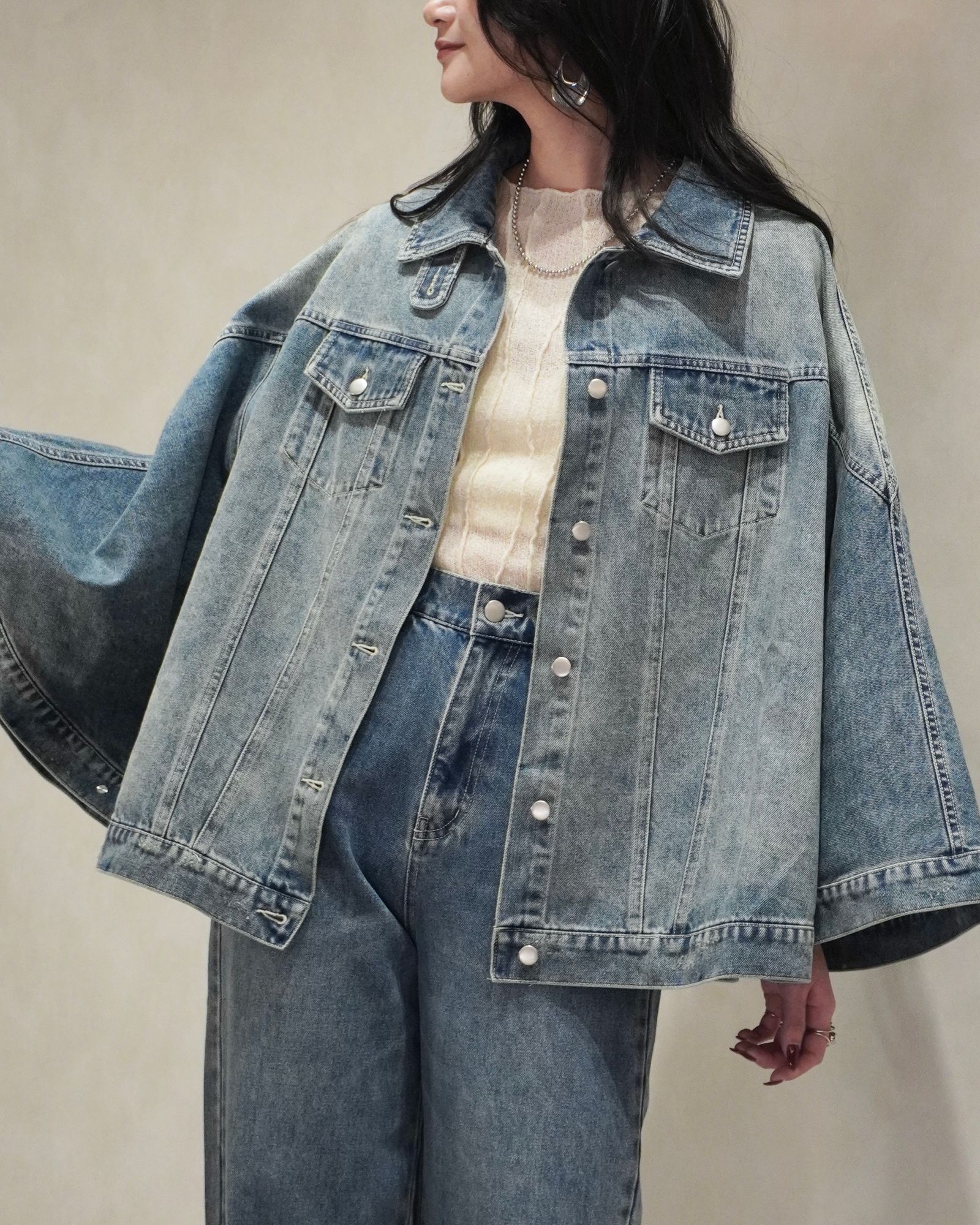 trucker detail denim poncho JK / トラッカー ポンチョ デニムジャケット (L/blue) / 26SS