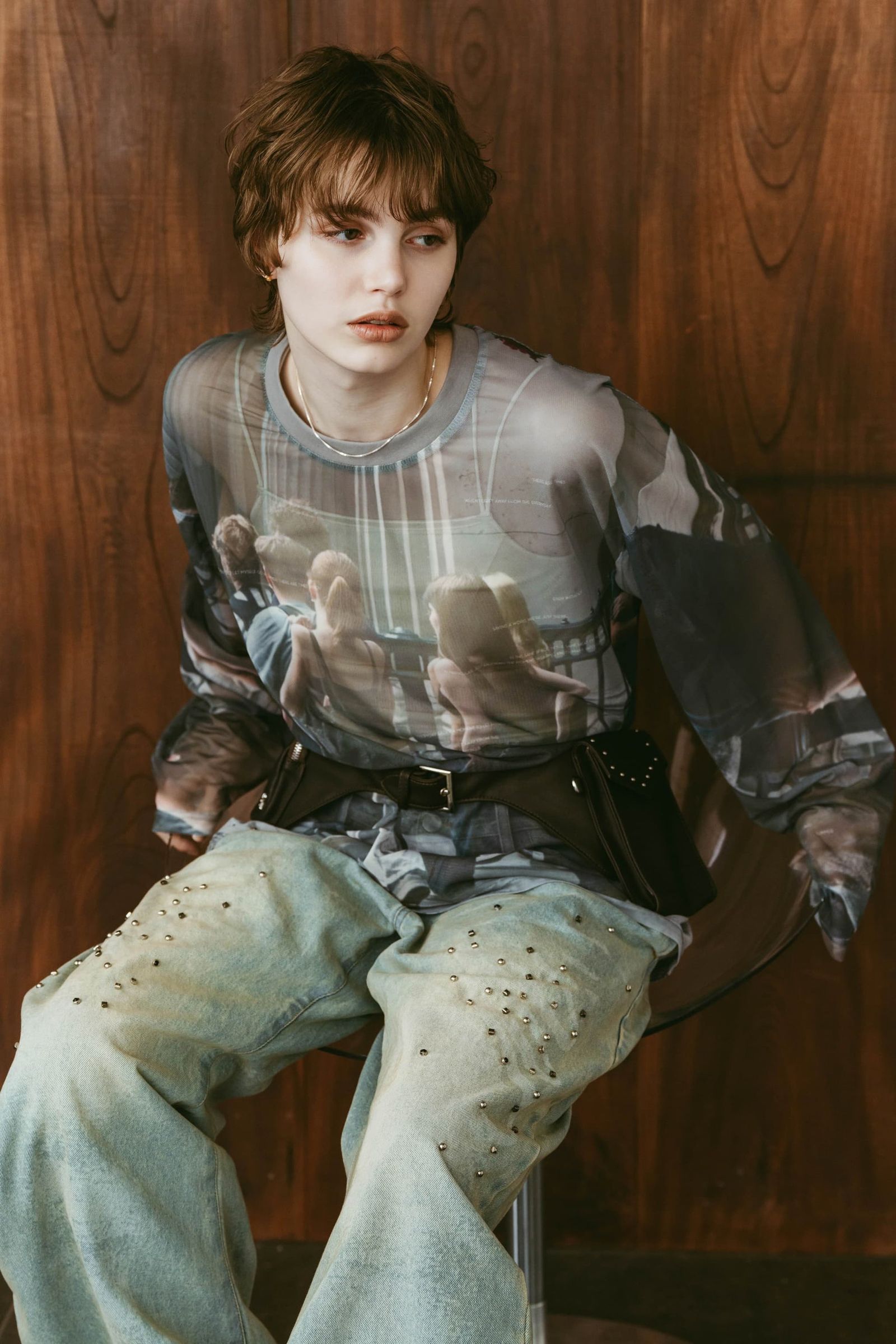 シアープリント ロングスリーブTシャツ (ガールズ) school sheer long-sleeve tee(unisex) (Girls) /  26SS