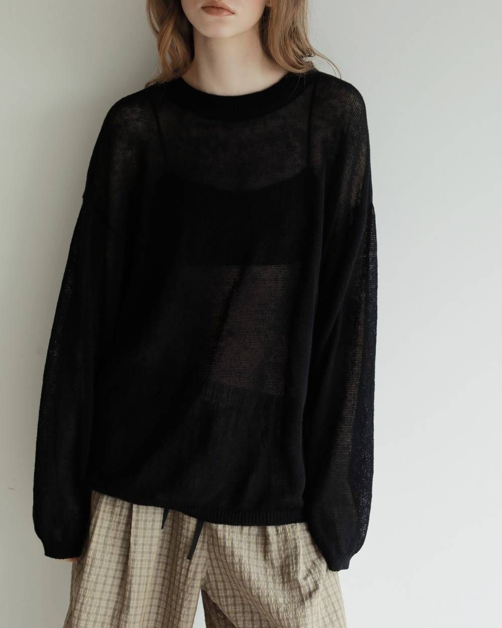 コットンリネン ルーズニット (ブラック) Cottonlinen Loose Knit (Black) / 27SS