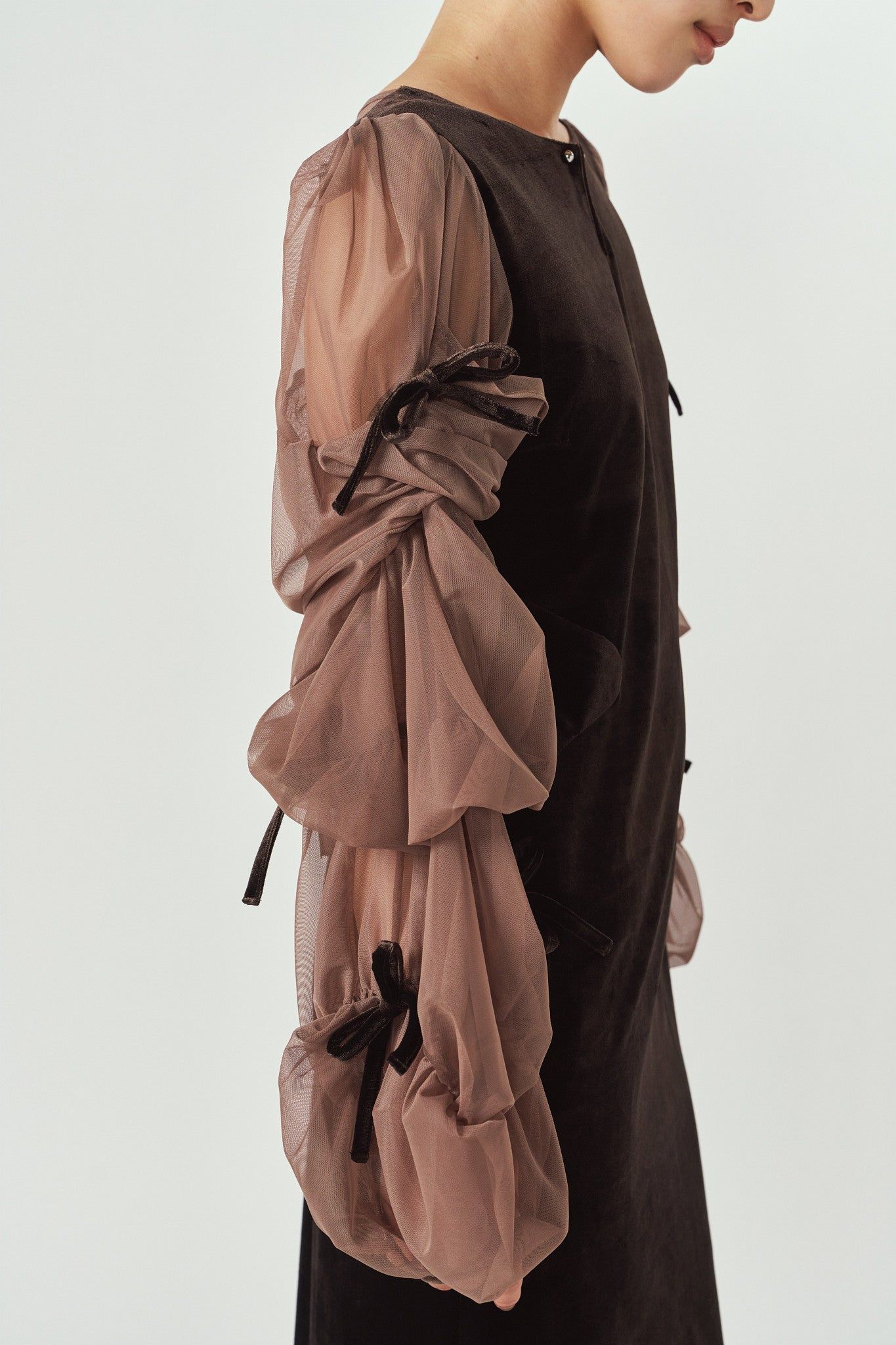 ドレープ チュールドレス (ブラウン) draped tulle dress (Brown) / 26AW