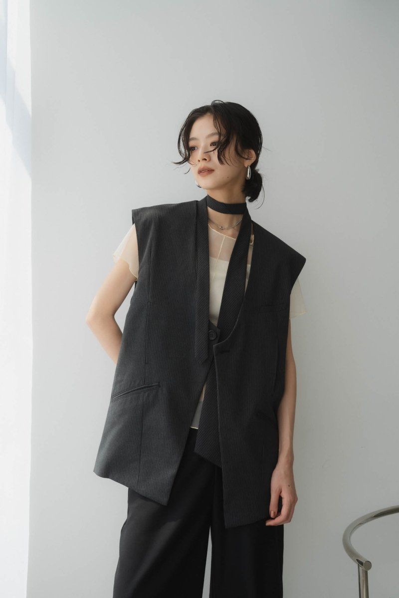 2way collarless gilet / 2ウェイ カラーレスジレ (ストライプ) / ユニセックス
