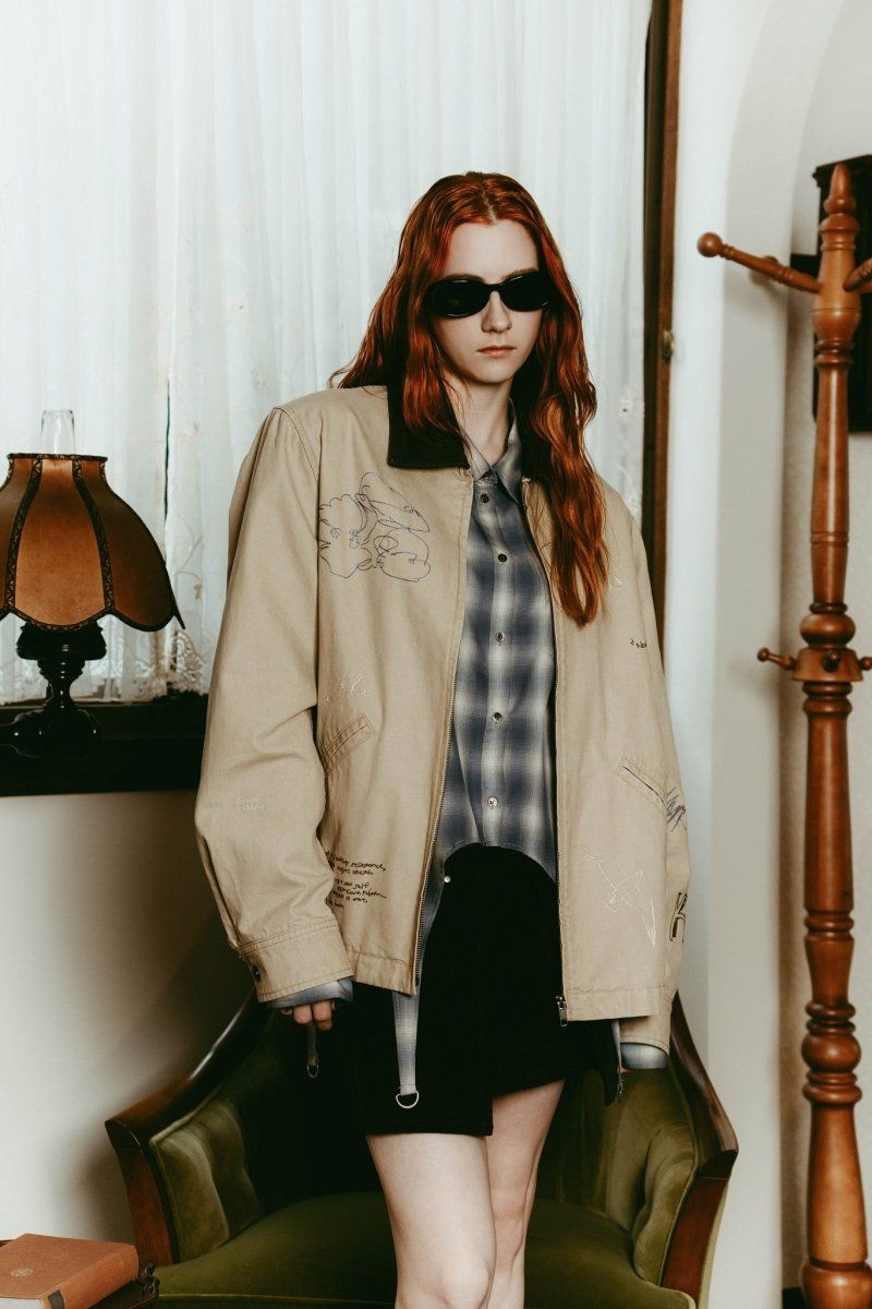 embroidered jacket(unisex) (Beige) / レタリング刺繍 ジャケット (ベージュ) / 26SS