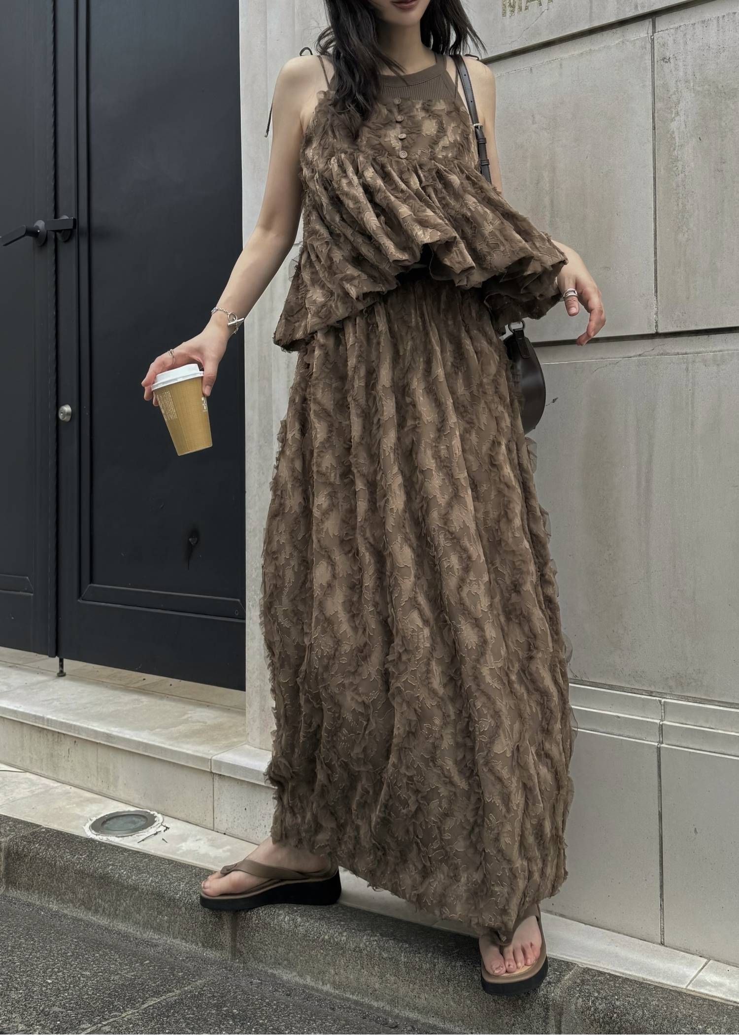 コクーンチュールスカート (モカ) cocoon cut jacquard tulle gather SK (Mocha) /  26SS