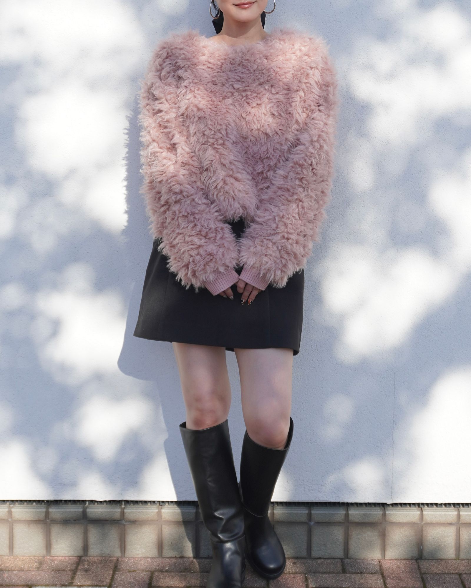 【25AW】2Way Fur×Knit Tops (ピンク) / 2ウェイファー×ニットトップス / エコファー / フェイクファー