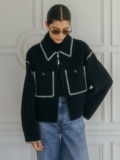【25AW】WOOL EMBROIDERY SHORT ZIP JACKET / ウールエンブロイダリー  (ブラック)