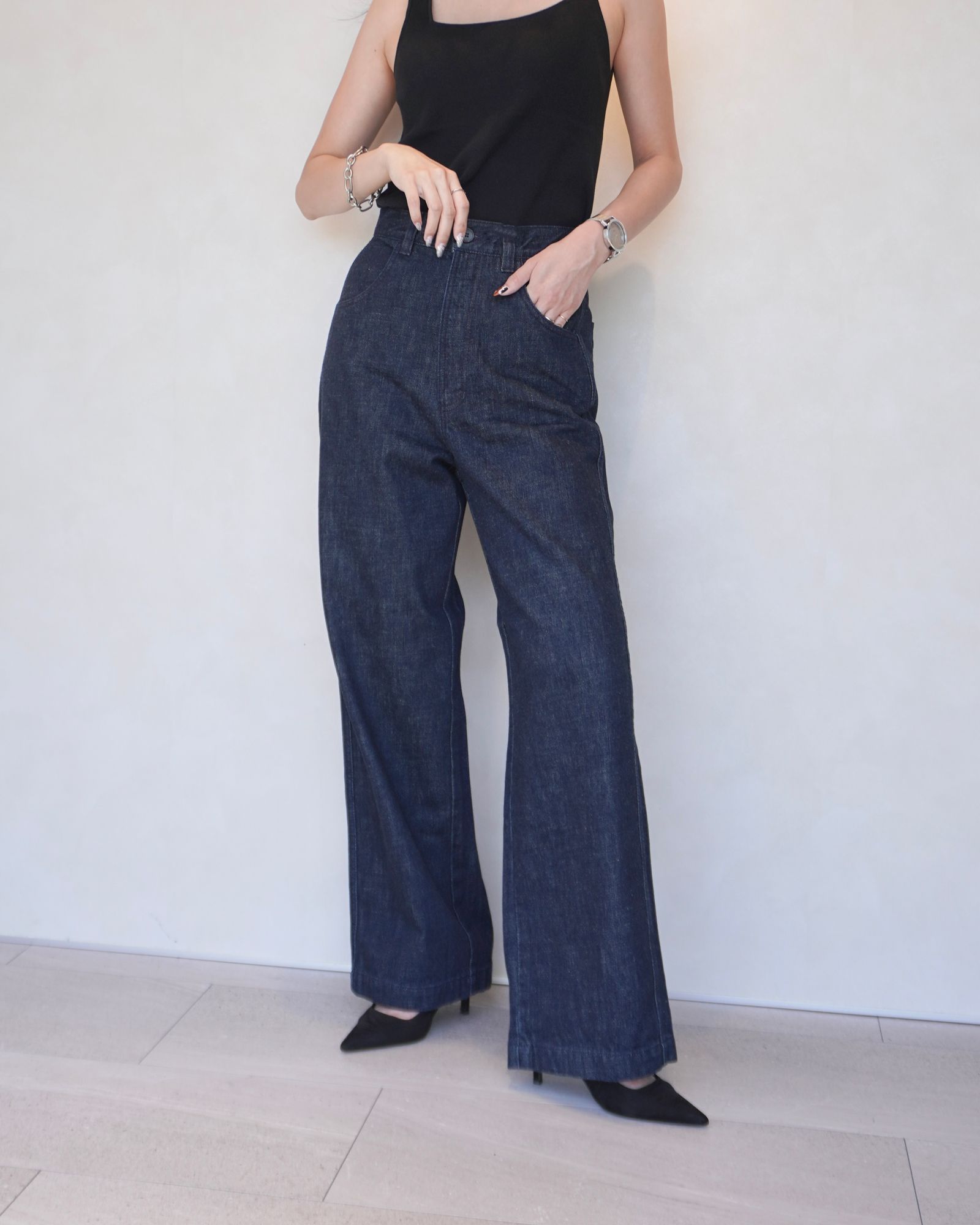 Cindy'sデニムストレートパンツ (インディゴ)