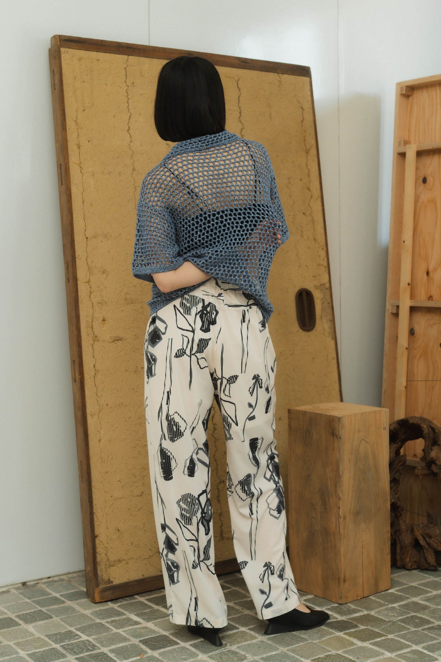 stripe flower pants / ストライプ フラワー パンツ (アイボリー) / ユニセックス