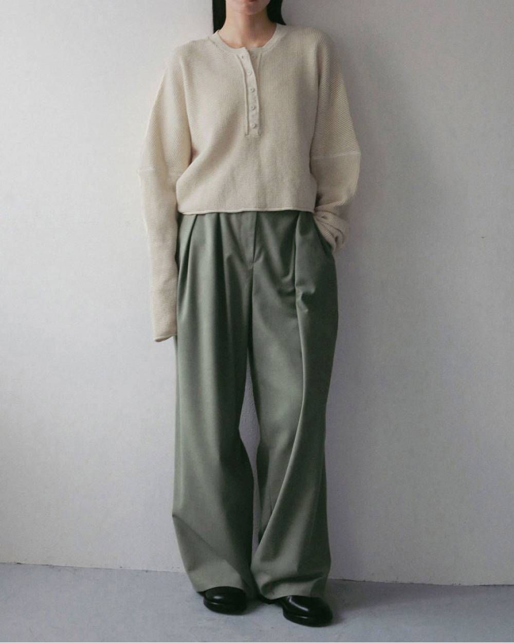 ツイル タックワイドパンツ (オリーブ) Twill Tuck Widepants (Olive) / 27SS