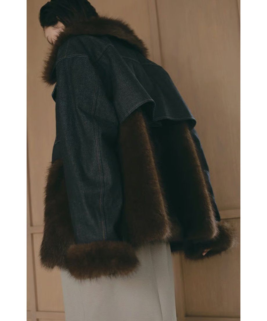 【25AW】Denim Docking Fur Jacket (ダークネイビー) / デニムドッキングファージャケット / エコファー / フェイクファー