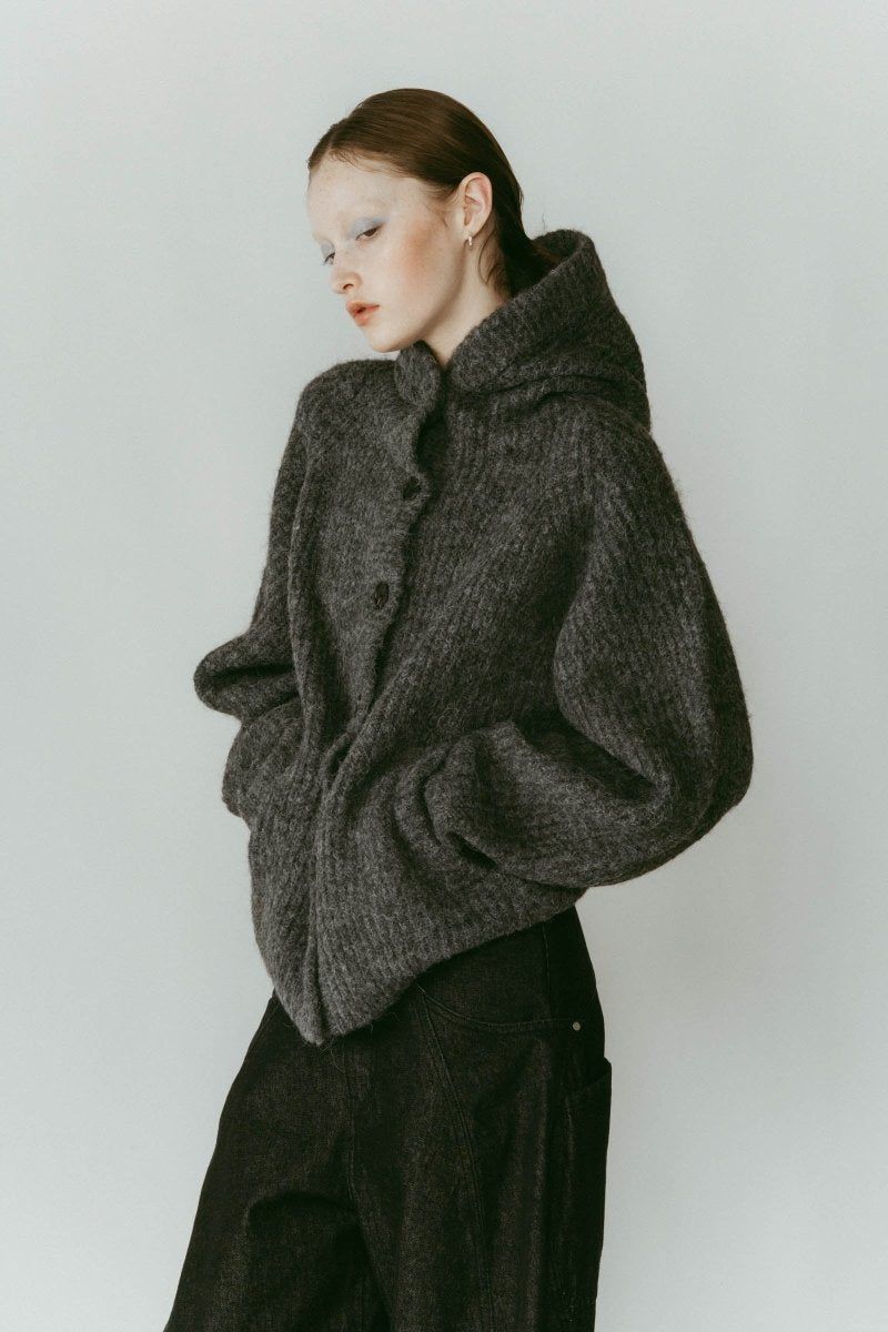 hooded cardigan knit / フーデッド カーディガンニット (グレー) / 25AW