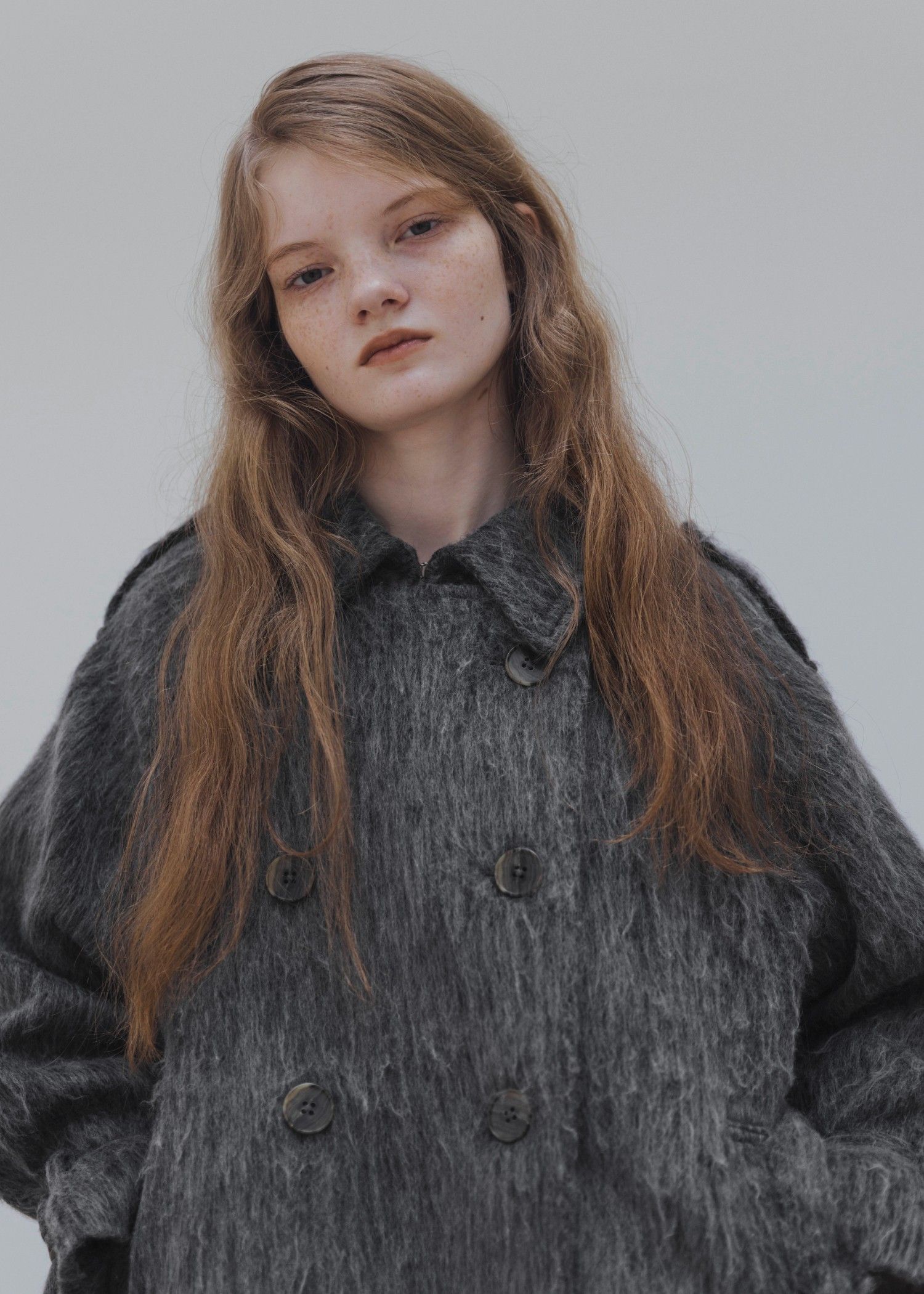 shaggy volume sleeve trench long coat / シャギー トレンチコート (チャコール) / 25AW /