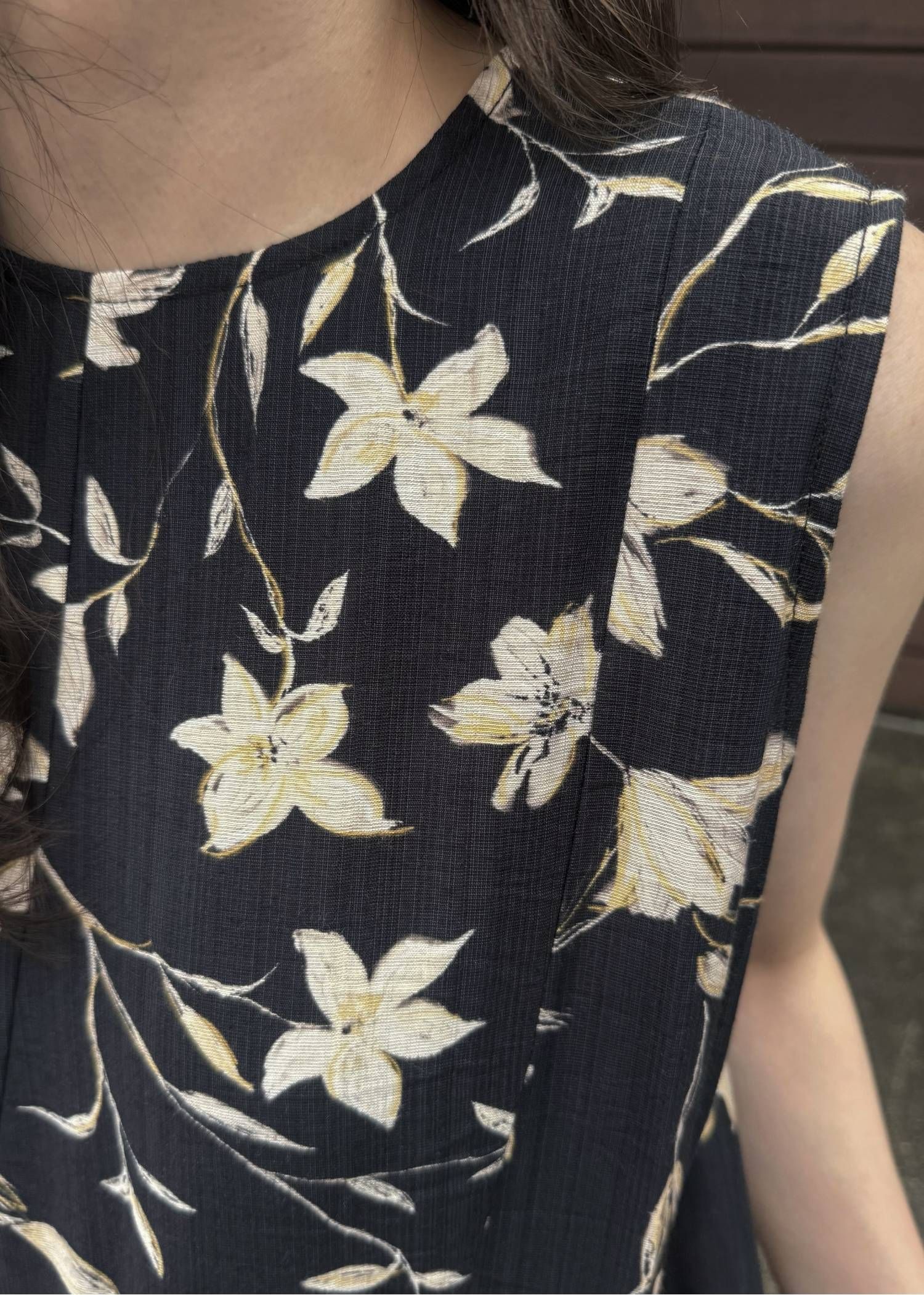 フラワーパッチワークワンピース (ブラック) flower panel patchwork flare OP (Black) /  26SS