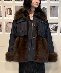【25AW】Denim Docking Fur Jacket (ダークネイビー) / デニムドッキングファージャケット / エコファー / フェイクファー