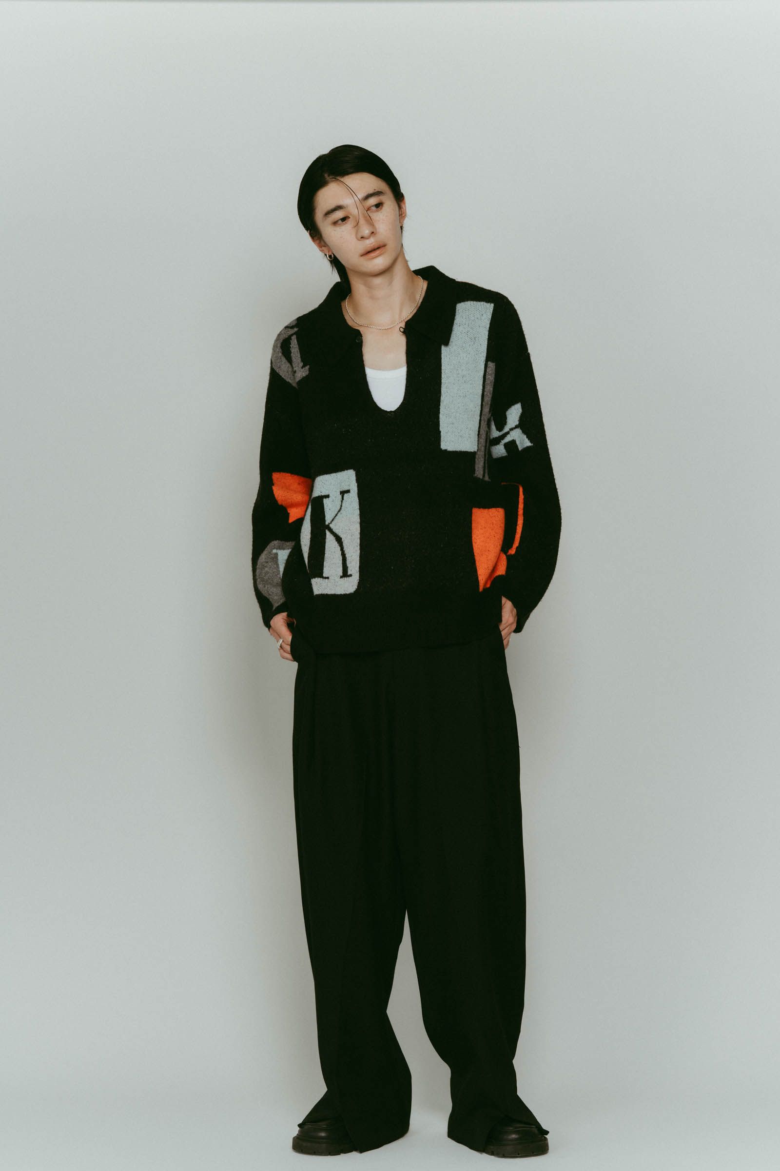 K design knit pullover(unisex) / Kデザイン ニットプルオーバー (ブラック) / 25AW