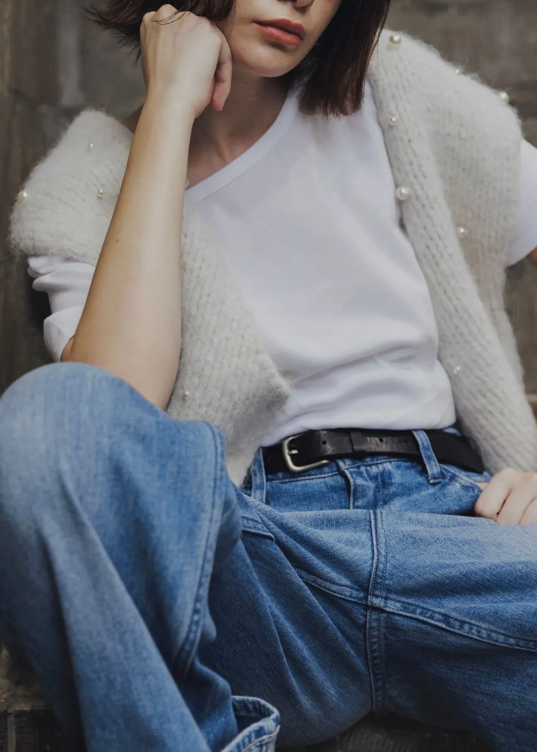 handmade random pearl knit vest / ランダムパール ニットベスト (シェル) / 25AW