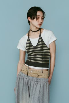 ニット ホルタービスチェ (グリーン) knit halter bustier (Green) /  26SS