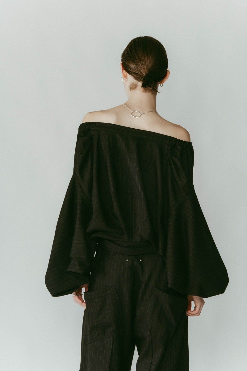 4way design blouse / 4ウェイ デザインブラウス (ストライプブラック) / 25AW