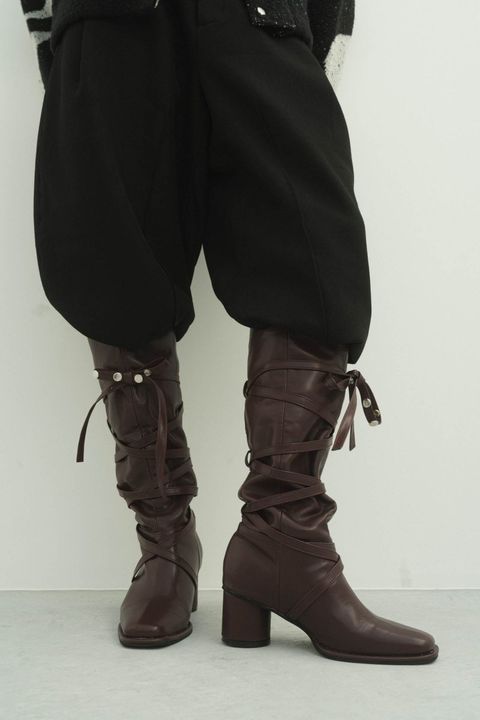 loose long ribbon boots / ルーズロングブーツ (バーガンディー)