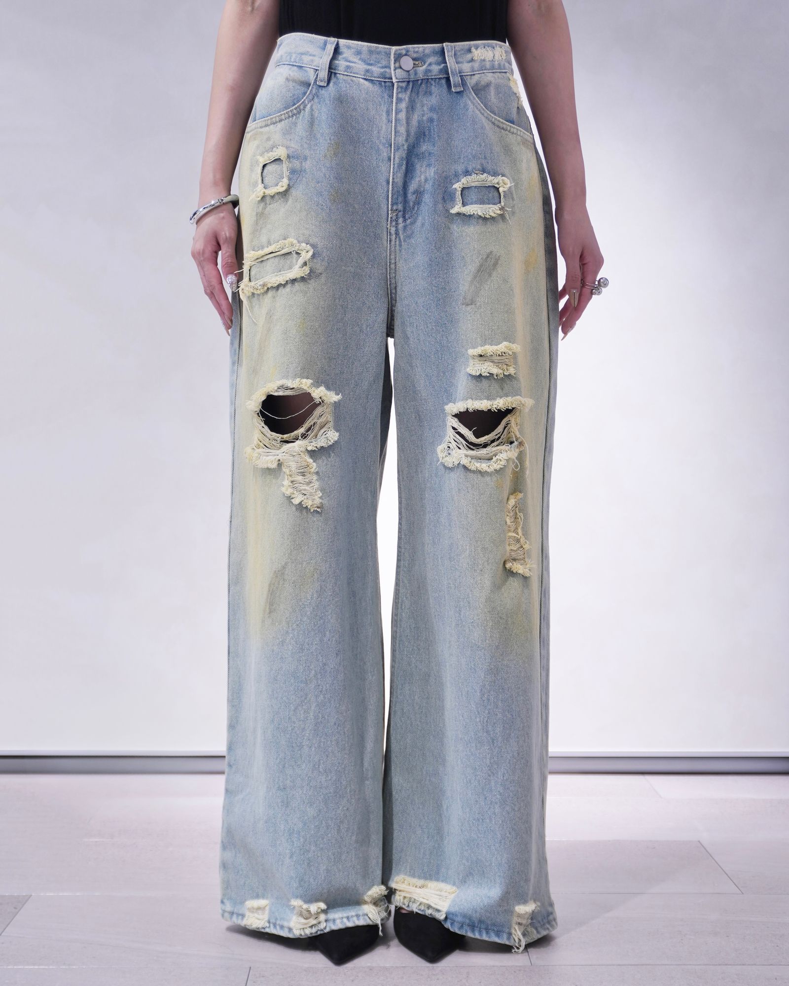 Knuth Marf - ダメージ デニムパンツ (サックスブルー) damage denim