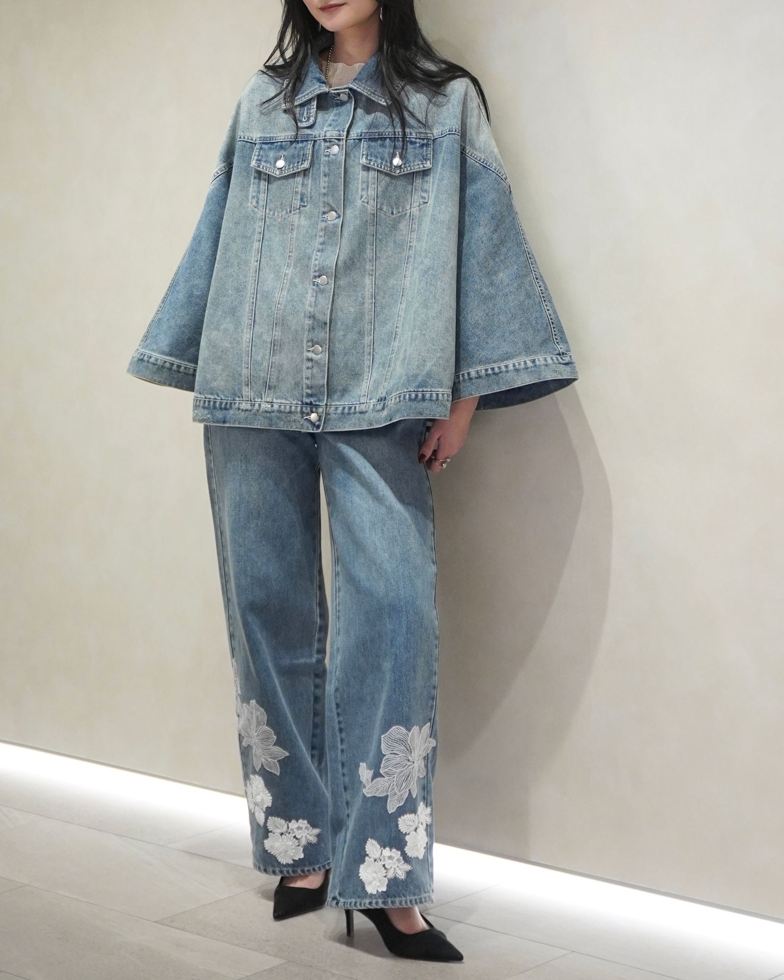 trucker detail denim poncho JK / トラッカー ポンチョ デニムジャケット (L/blue) / 26SS